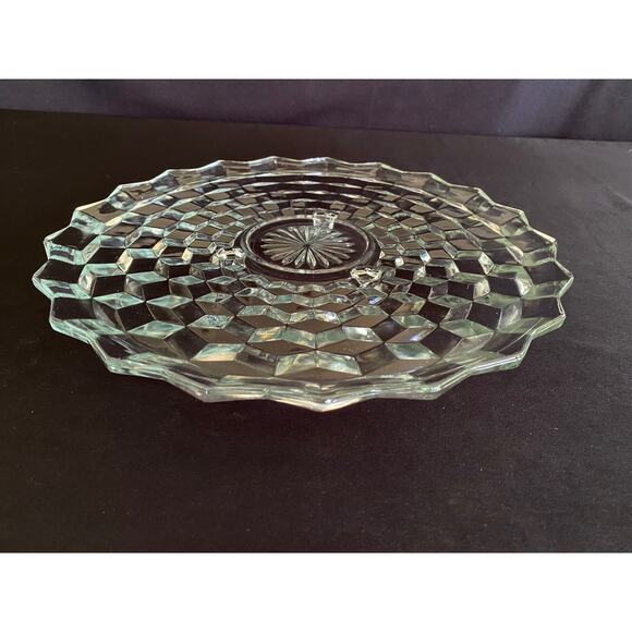 Fostoria American Clear Footed Cake Plate | MCM Stacked Cube Design | 12 3/8" - Picture 1 of 5